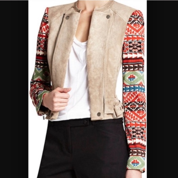 BCBGMaxAzria Jackets & Blazers - BCBGMAXAZRIA Moto Jacket Suede Aztec Print XXS